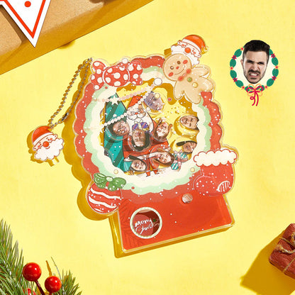 Personalised funny shake Christmas gashapon acrylic keepsake showing a custom photo — front view, ideal stocking filler for kids