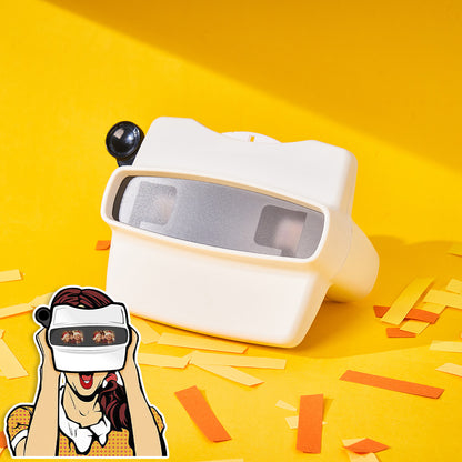 Alternate angle displaying personalised photo reels within the retro viewfinder.