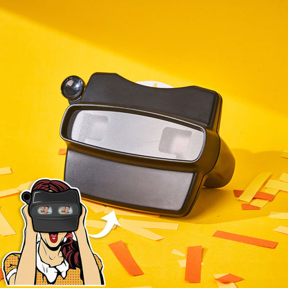 Compact retro photo viewer in durable plastic with space for personalised photos.