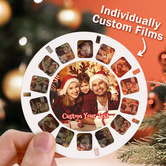Custom Photo Reel Insert for a vintage viewfinder, personalised with up to 7 photos (each shown twice) on high-quality coated paper, sized 5.5 cm square to fit standard viewfinder devices.
