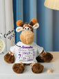 Personalised animal plush toy styled with newborn props — ideal custom gift for newborns and christenings
