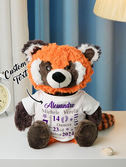 Hand-held scale demonstration showing personalised plush size for nursery and travel — compact personalised baby gift