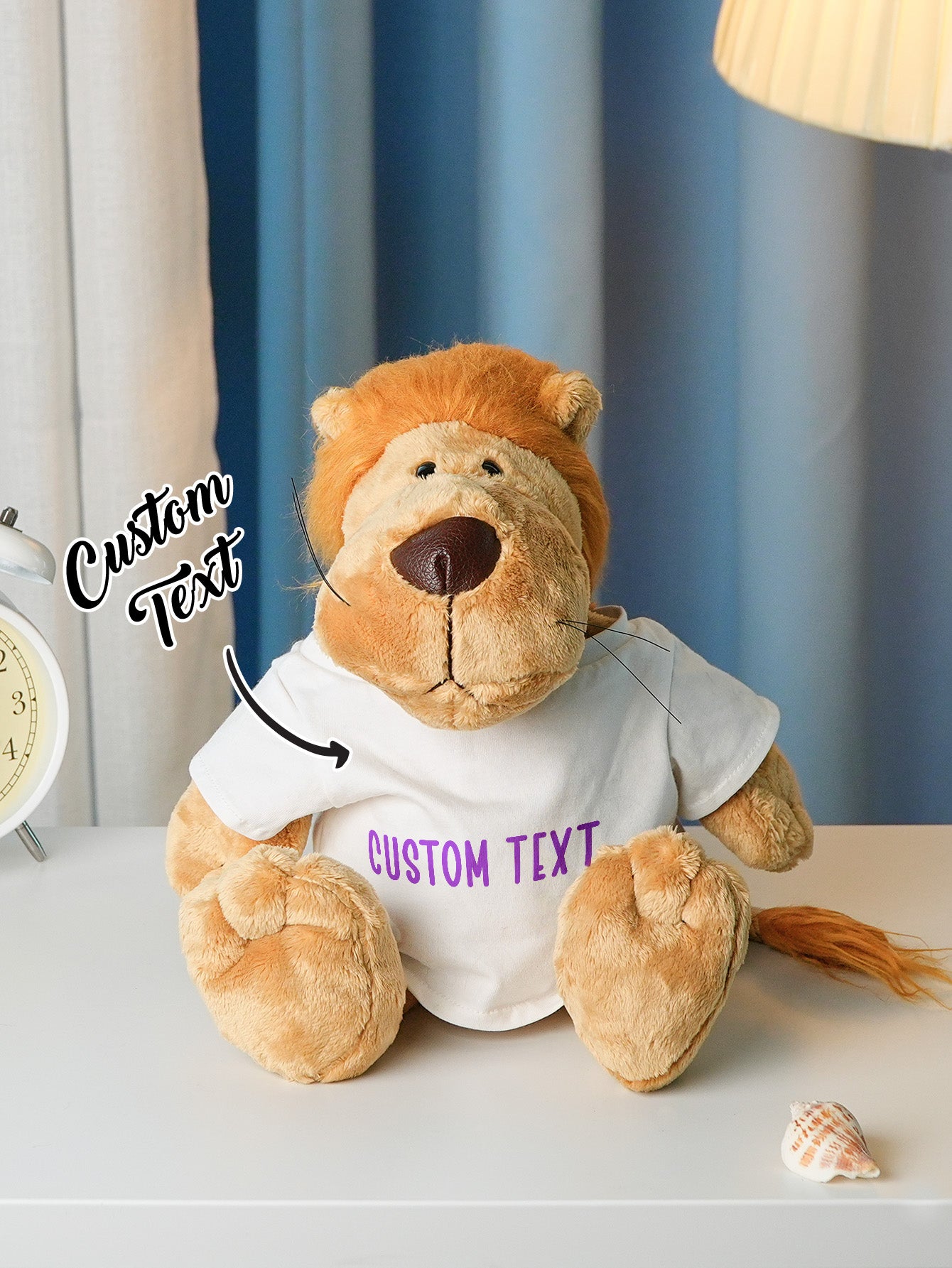 Lifestyle image showing personalised animal plush in a modern nursery setting as a memorable birth announcement gift