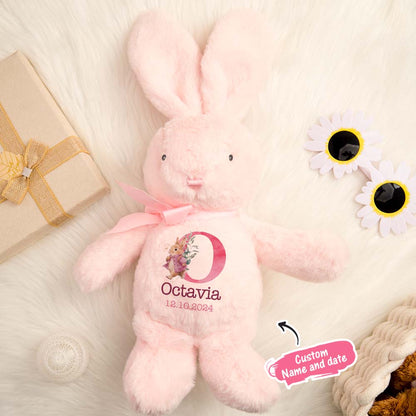 Plush rabbit close-up of face and ears, showcasing high-quality soft fabric of a personalised baby toy