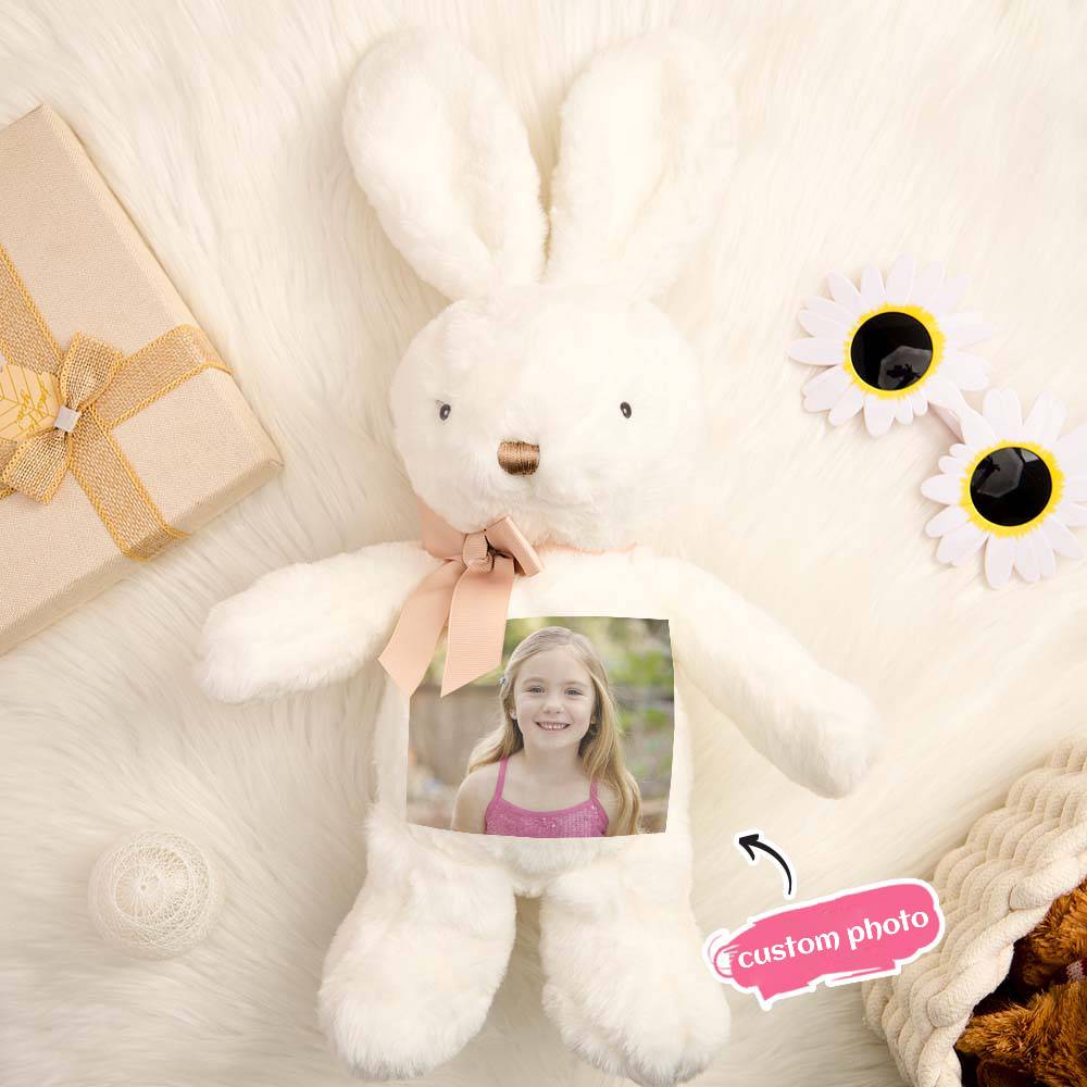 Detail view of plush fabric and personalised name tag on bunny, soft and gentle for baby’s skin