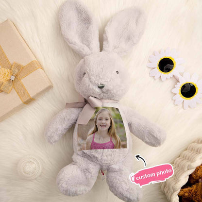 Personalised bunny rabbit plush with neutral colours, a gender-neutral custom name gift for infants