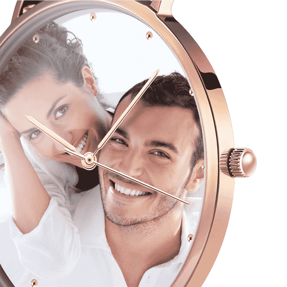 Custom Engraved Rose Gold Photo Watch with Nylon Strap - Personalised Unisex Gift