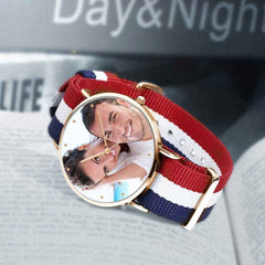 Unisex Engraved Rose Goldtone Photo Watch Color Nylon Strap 40mm