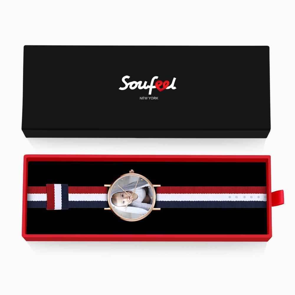 Unisex Engraved Rose Goldtone Photo Watch Color Nylon Strap 40mm