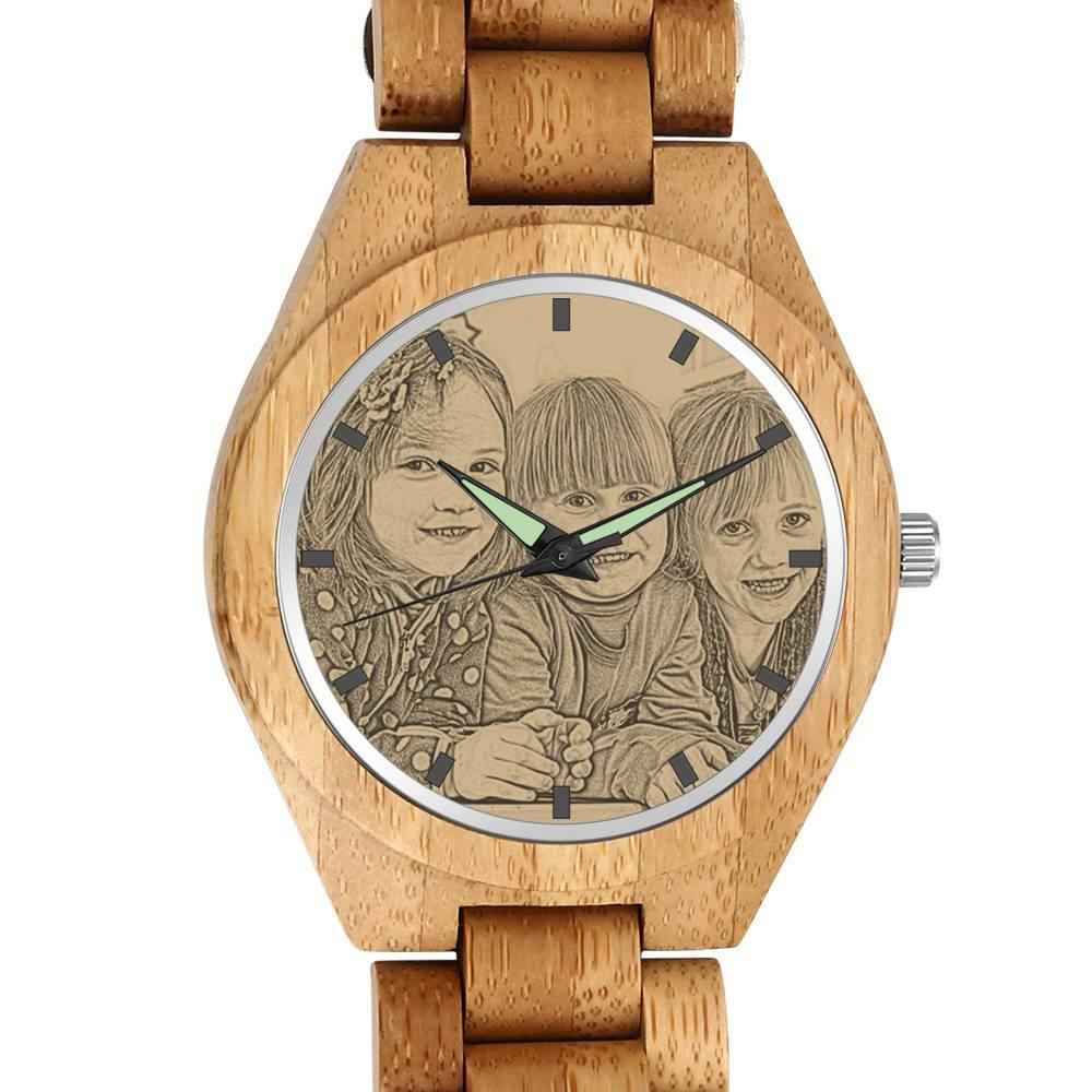 Custom Photo 45mm Wooden Watch – Personalized Engraved Gift Birthday Gift Anniversary Gift