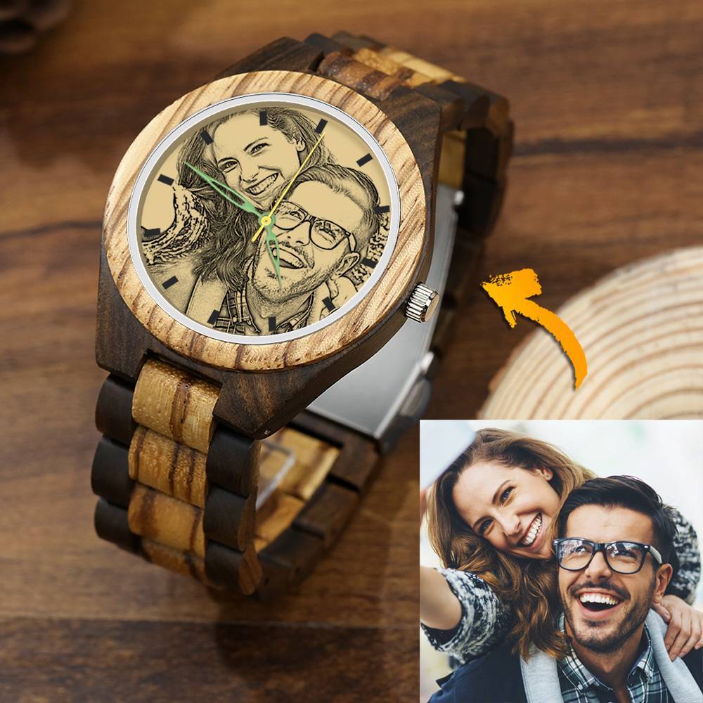 Personalised Engraved Men's Wooden Photo Watch | 45mm Custom Gift