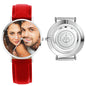 Front view of 40mm personalised genuine leather photo watch for men with printed photo dial and brown leather strap