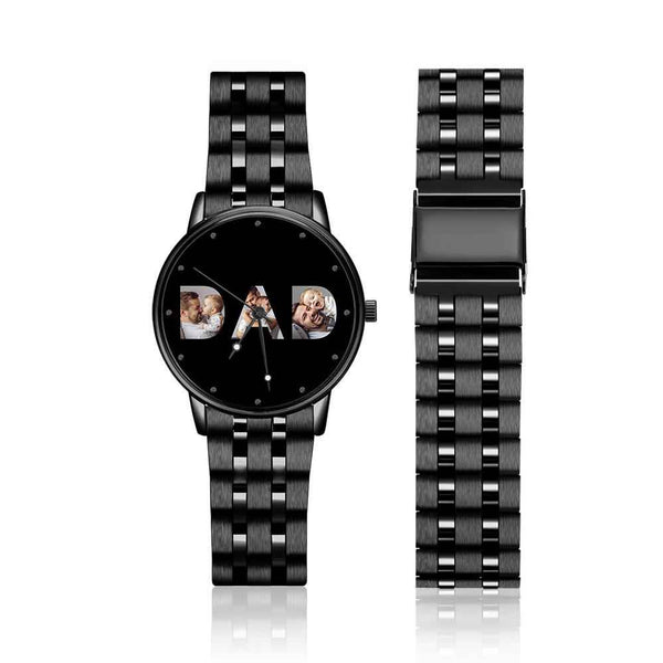 Custom Photo Watch Men's Black Alloy Watch Bracelet for Dad