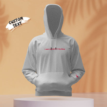 Colour and size options display for the personalised 'Heart On My Sleeve' unisex hoodie — choose your preferred fit