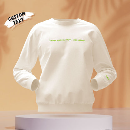 Close-up of embroidered heart and text on personalised hoodie – engraved gifts for girlfriend or mum with bespoke text option