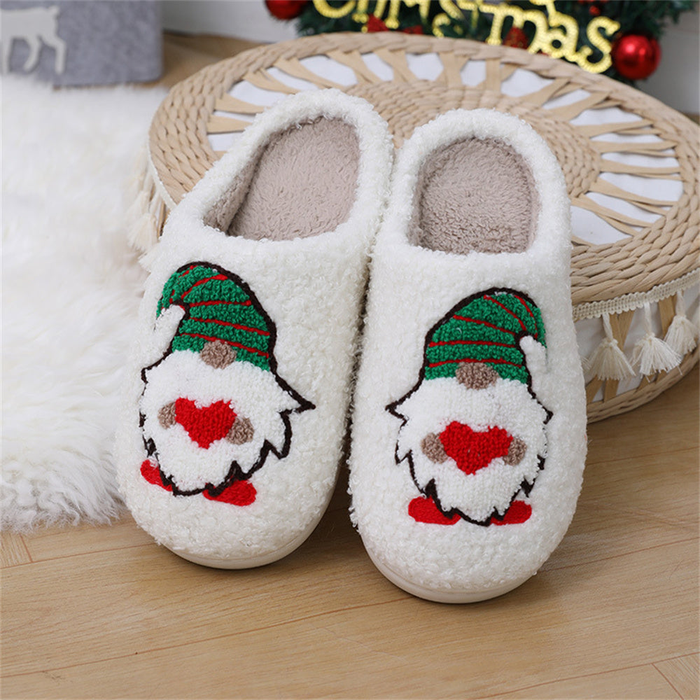Close‑up of faceless gnome slipper showing velvet texture, plush lining and padded underside – Christmas novelty plush home cotton slippers