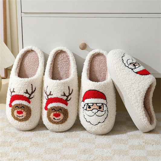 Christmas gingerbread man slippers — plush cotton front view with cosy padded underside and novelty gingerbread motif, ideal festive gift