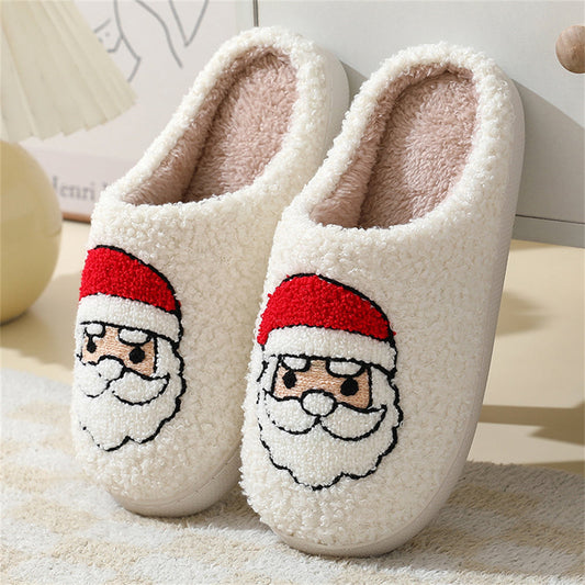 Christmas gingerbread man slippers — plush cotton front view with cosy padded underside and novelty gingerbread motif, ideal festive gift