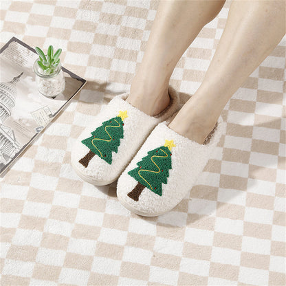 Christmas Tree Cotton Slippers single top view — cosy plush home slipper with festive tree motif and padded inner sole