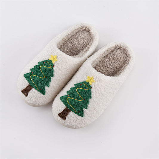 Christmas Tree Cotton Slippers single top view — cosy plush home slipper with festive tree motif and padded inner sole