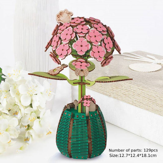 Hydrangea Phalaenopsis DIY wooden 3D flower puzzle assembled on a desk, decorative desktop flower and Mother's Day gift for mum, high-quality wood finish