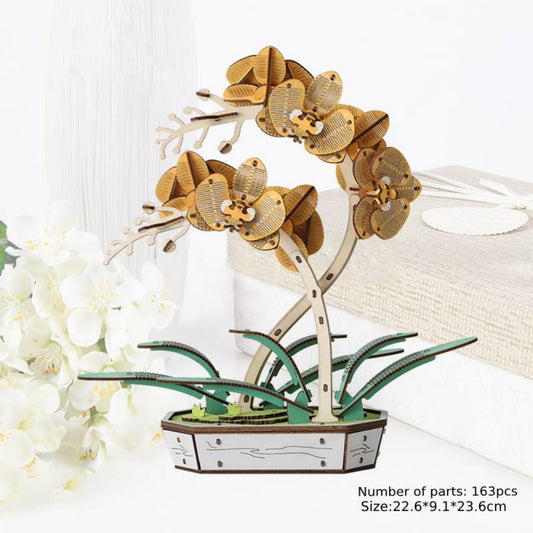 Hydrangea Phalaenopsis DIY wooden 3D flower puzzle assembled on a desk, decorative desktop flower and Mother's Day gift for mum, high-quality wood finish