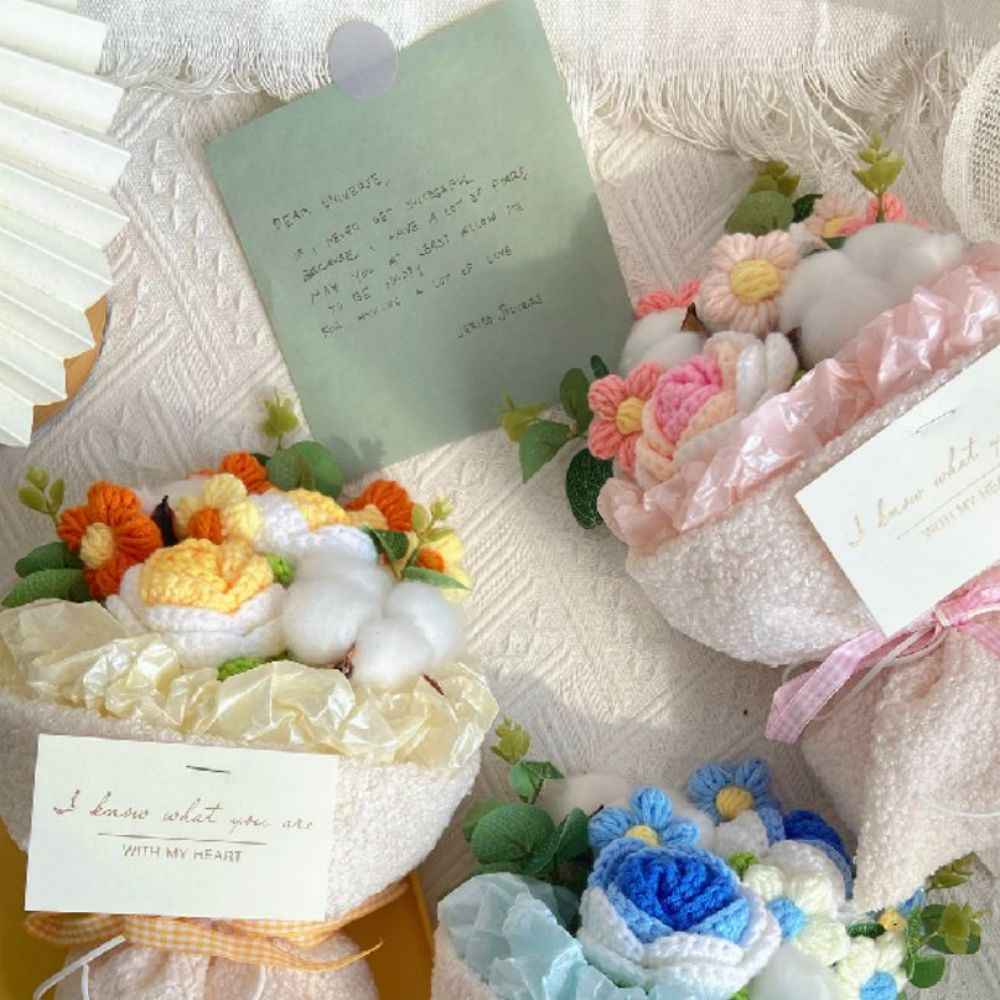 Handmade Crochet Flowers Bouquet Knitted Flowers Bouquet Wedding Gift