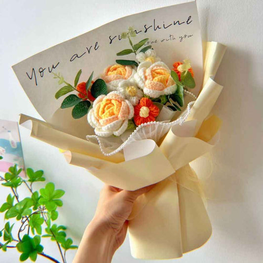 Crochet Flowers Bouquet Handmade Knitted Roses Bouquet Wedding Gift