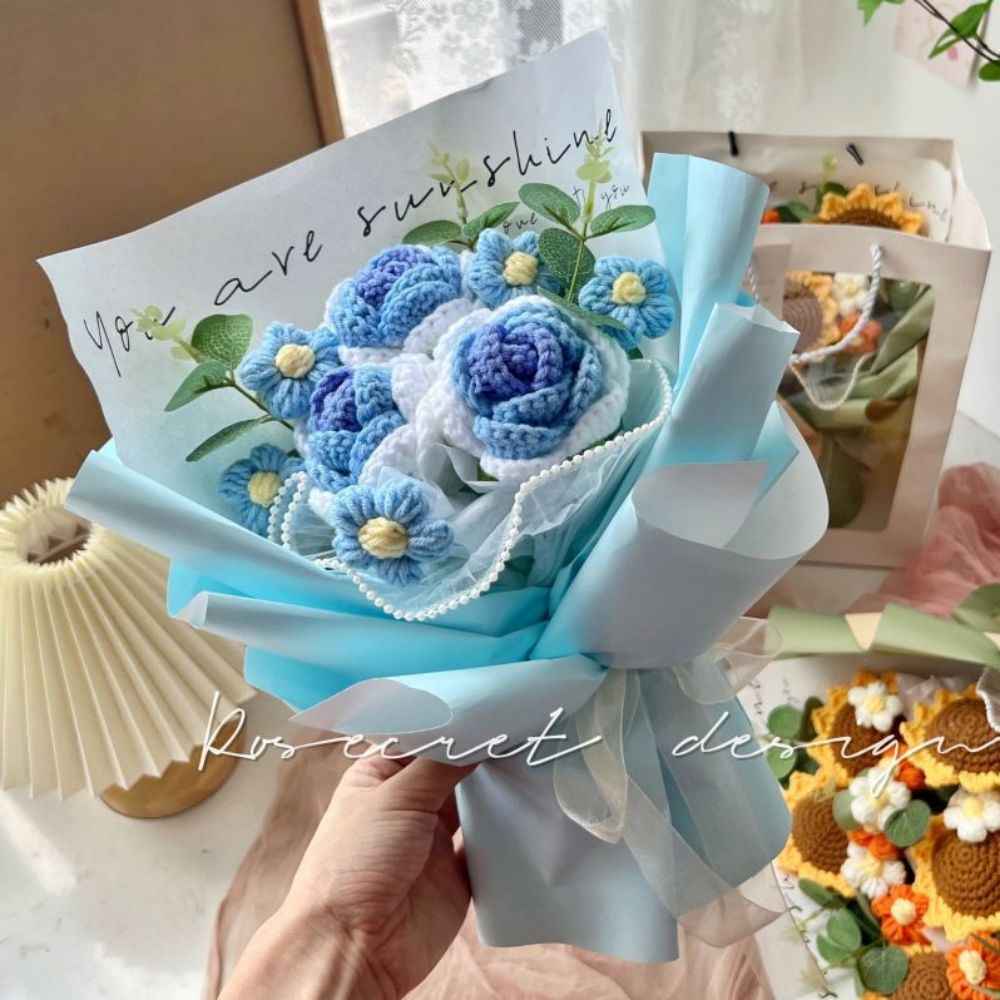 Crochet Flowers Bouquet Handmade Knitted Roses Bouquet Wedding Gift