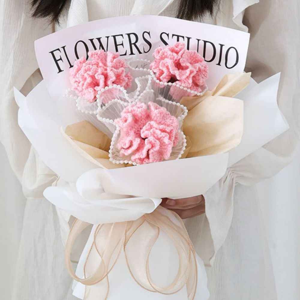 Crochet Flowers Bouquet Handmade Knitted Carnation Bouquet Wedding Gift