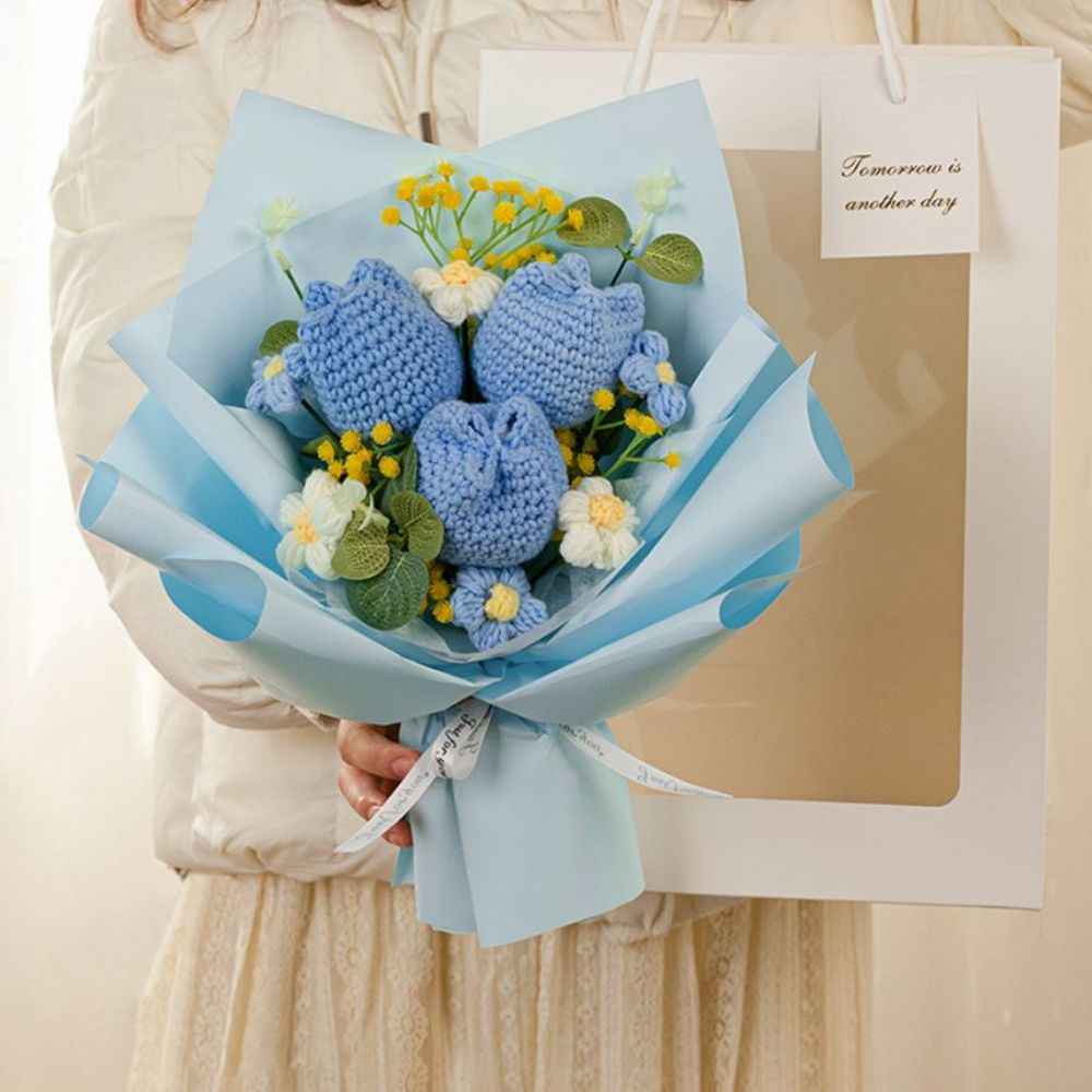 Crochet Flowers Bouquet Handmade Knitted Tulip Bouquet Wedding Gift