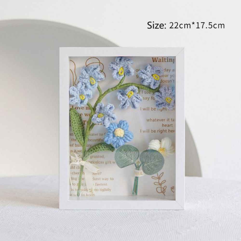 Crochet Bouquets Photo Frame Handmade Knitted Flower Shadowbox Frame Desktop Decoration