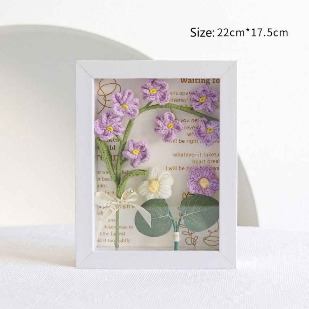 Crochet Bouquets Photo Frame Handmade Knitted Flower Shadowbox Frame Desktop Decoration