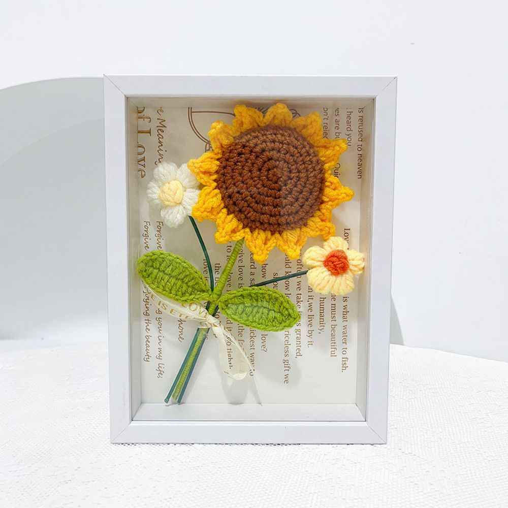 Crochet Bouquets Photo Frame Handmade Knitted Flower Shadowbox Frame Desktop Decoration