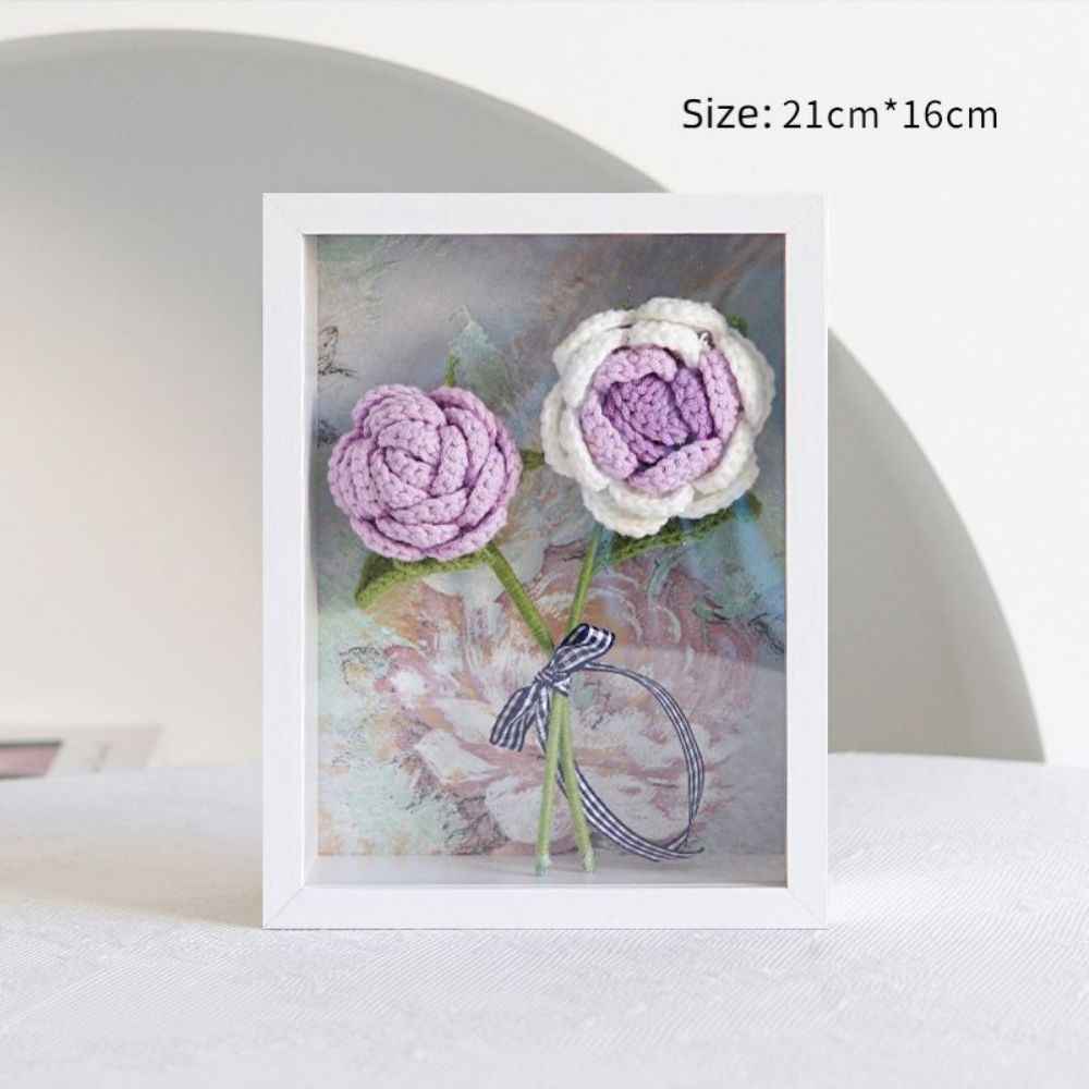 Crochet Bouquets Photo Frame Handmade Knitted Flower Shadowbox Frame Desktop Decoration