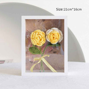 Crochet Bouquets Photo Frame Handmade Knitted Flower Shadowbox Frame Desktop Decoration