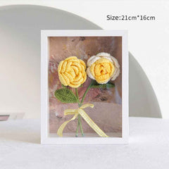 Crochet Bouquets Photo Frame Handmade Knitted Flower Shadowbox Frame Desktop Decoration