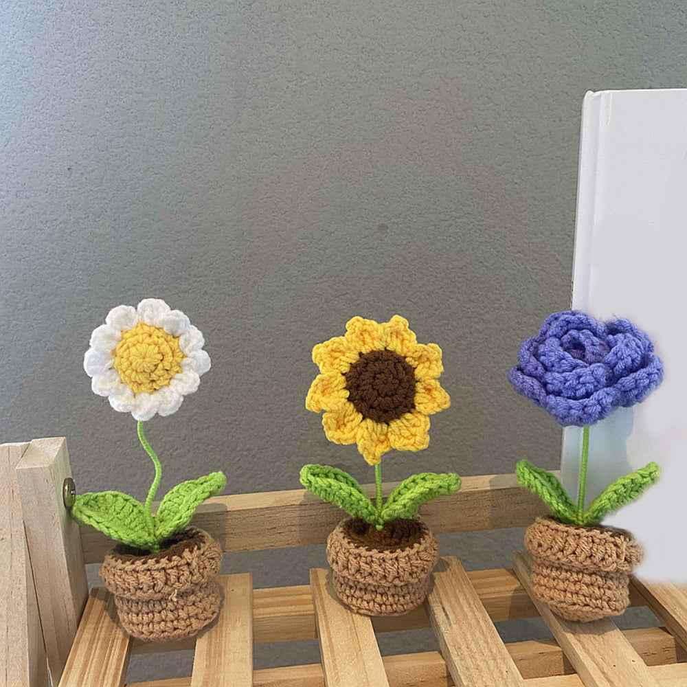 Handmade Crochet Flowers Completed Hand Woven Knitted Potted Plants Gift for Handicraft Lover