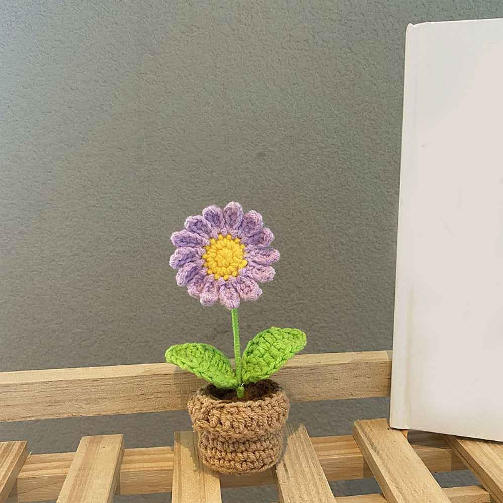 Handmade Crochet Flowers Completed Hand Woven Knitted Potted Plants Gift for Handicraft Lover