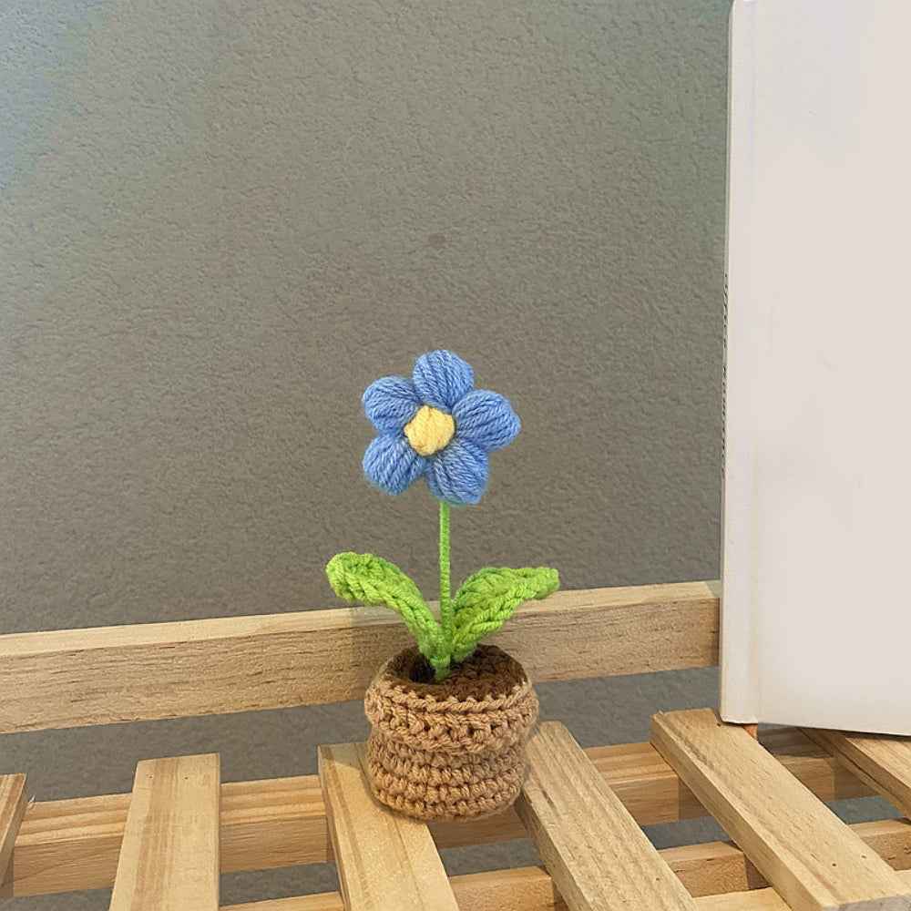 Handmade Crochet Flowers Completed Hand Woven Knitted Potted Plants Gift for Handicraft Lover