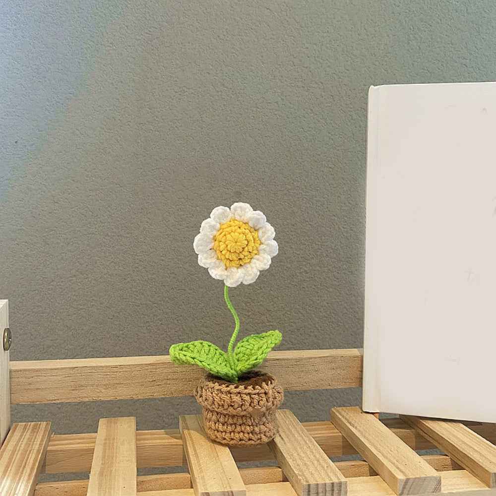 Handmade Crochet Flowers Completed Hand Woven Knitted Potted Plants Gift for Handicraft Lover