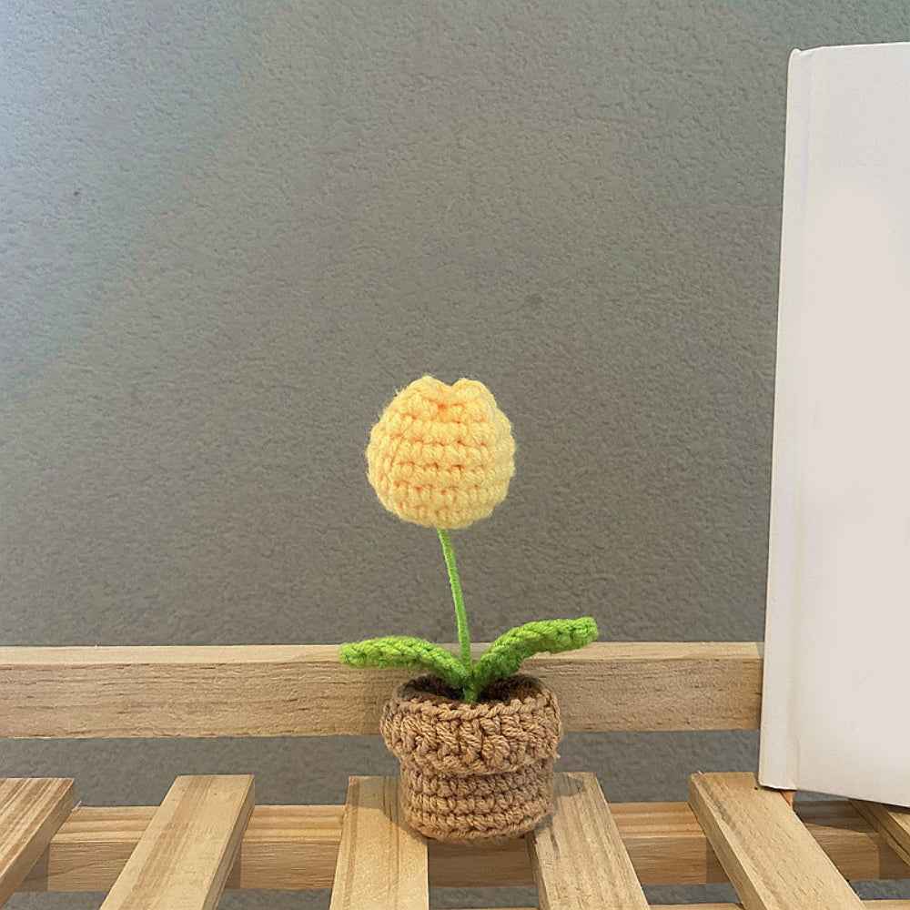 Handmade Crochet Flowers Completed Hand Woven Knitted Potted Plants Gift for Handicraft Lover