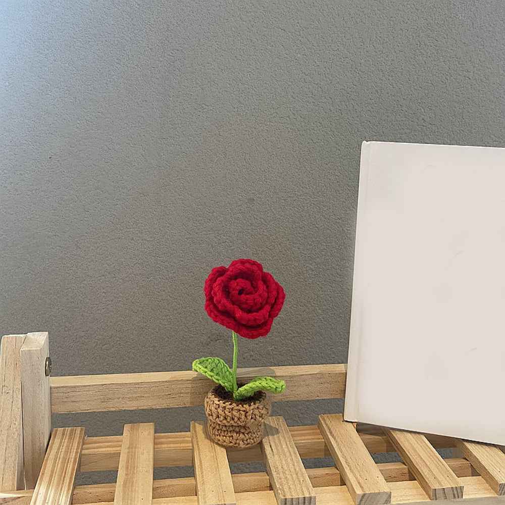 Handmade Crochet Flowers Completed Hand Woven Knitted Potted Plants Gift for Handicraft Lover