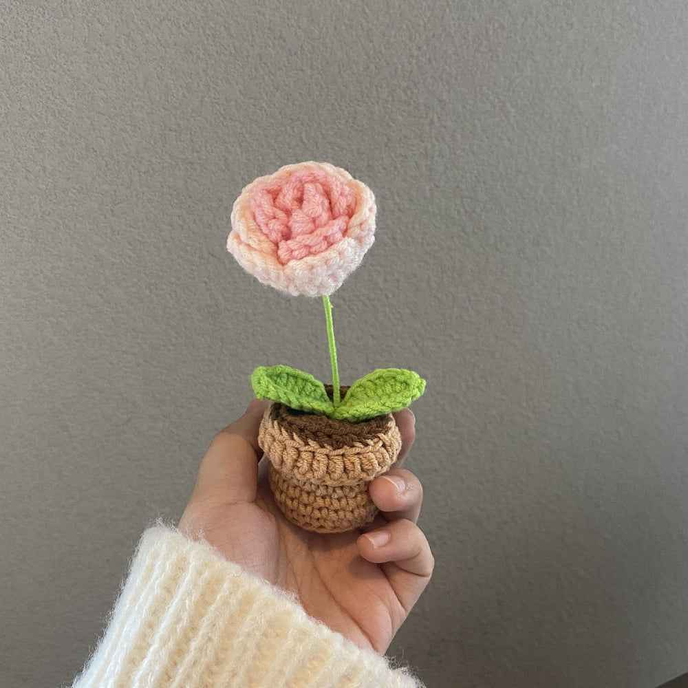 Handmade Crochet Flowers Completed Hand Woven Knitted Potted Plants Gift for Handicraft Lover