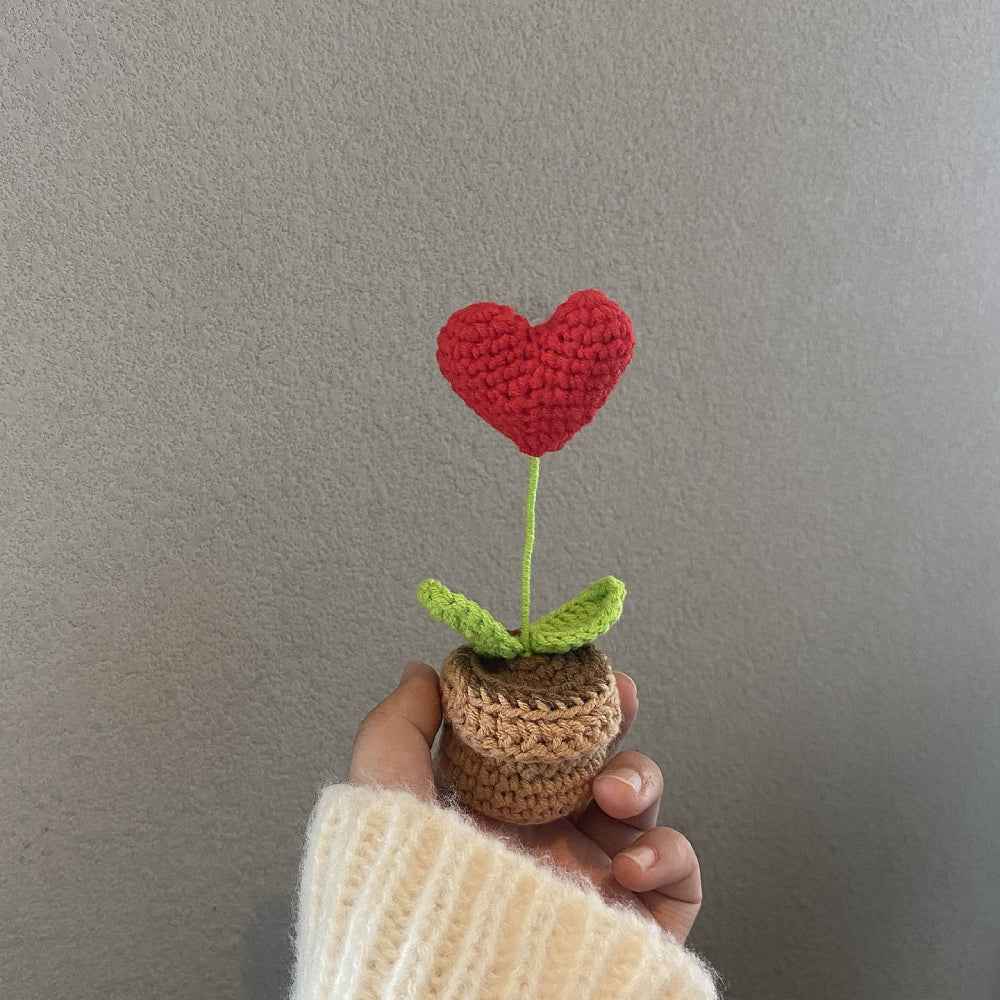 Handmade Crochet Flowers Completed Hand Woven Knitted Potted Plants Gift for Handicraft Lover
