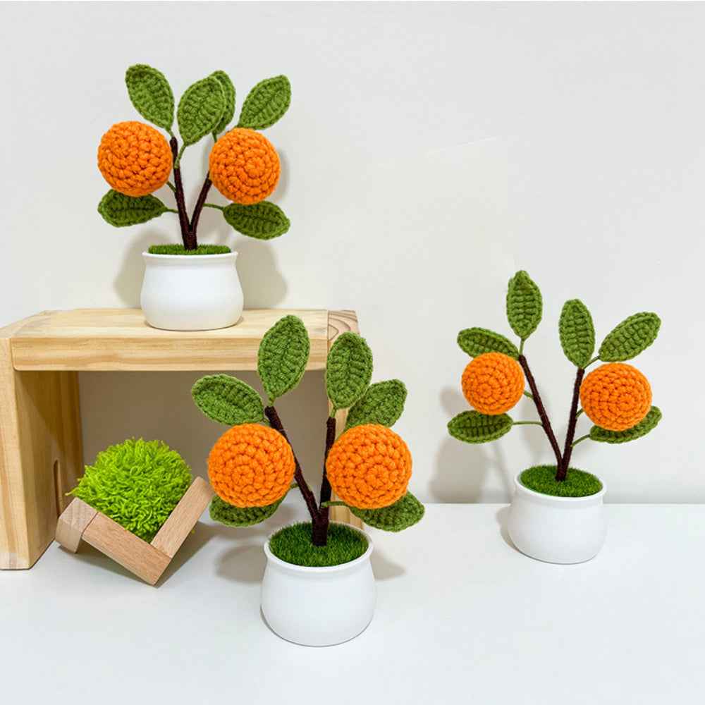 Strawberry Orange Potted Plants Completed Hand Woven Knitted Potted Plants Gift for Handicraft Lover