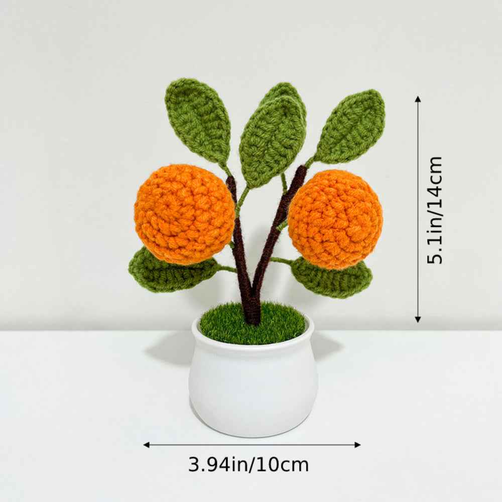 Strawberry Orange Potted Plants Completed Hand Woven Knitted Potted Plants Gift for Handicraft Lover
