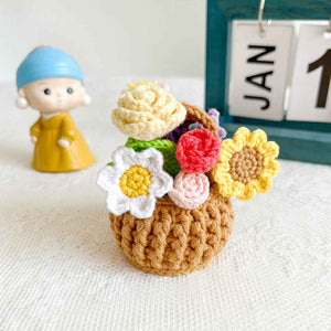 Multicolor Flowers Crochet Potted Plants Completed Hand Woven Knitted Potted Plants Gift for Handicraft Lover
