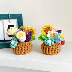 Multicolor Flowers Crochet Potted Plants Completed Hand Woven Knitted Potted Plants Gift for Handicraft Lover