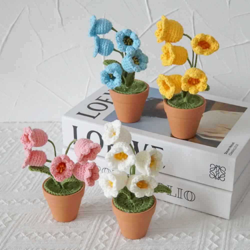 Lily of the Valley Potted Plants Completed Hand Woven Knitted Potted Plants Gift for Handicraft Lover